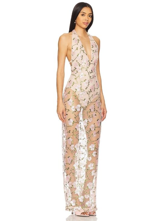 sau lee Dresses & Skirts - Sau Lee Olympia Sheer Mesh Maxi Dress Nude Womens Size 4